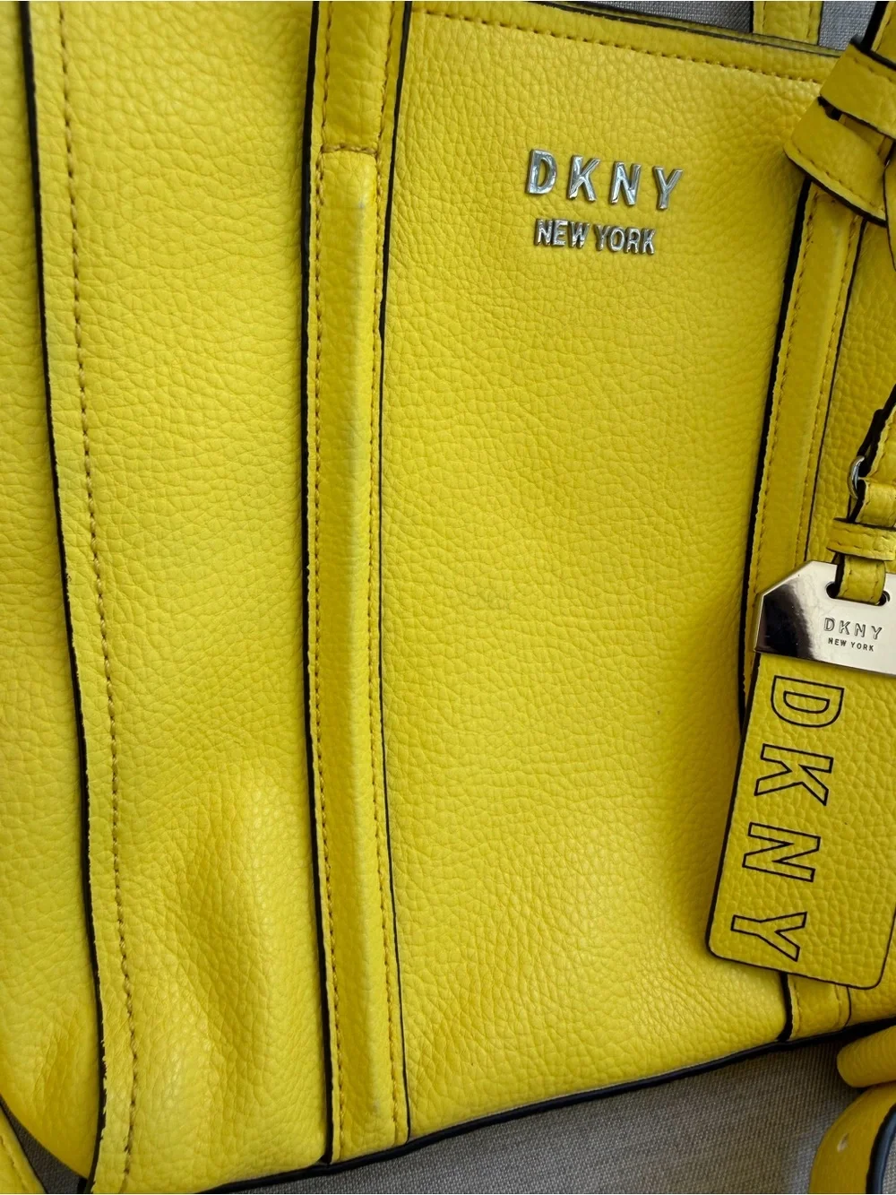 DKNY Small Yellow Pebbled Leather Tote with Removable Strap. Good condition - Picture 9 of 16